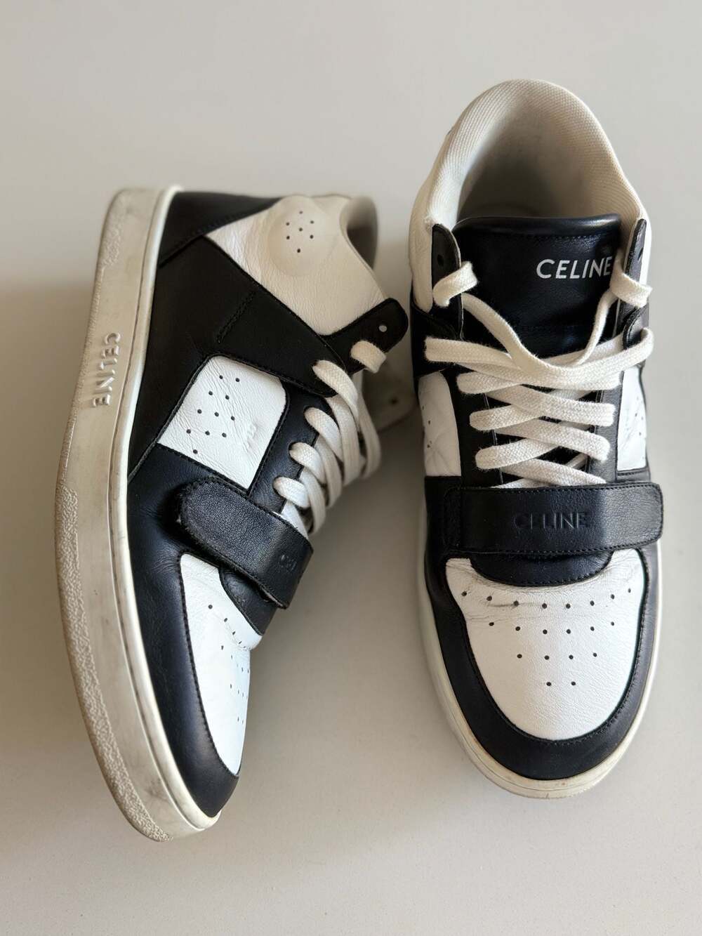Celine CT-02 Mid Sneaker With Scratch Calfskin White Black